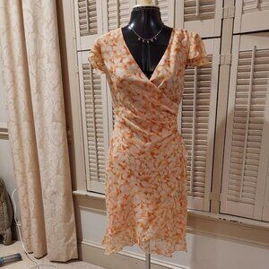 Peachy Ruffled Floral Silk Dress by Coldwater Creek Size P6